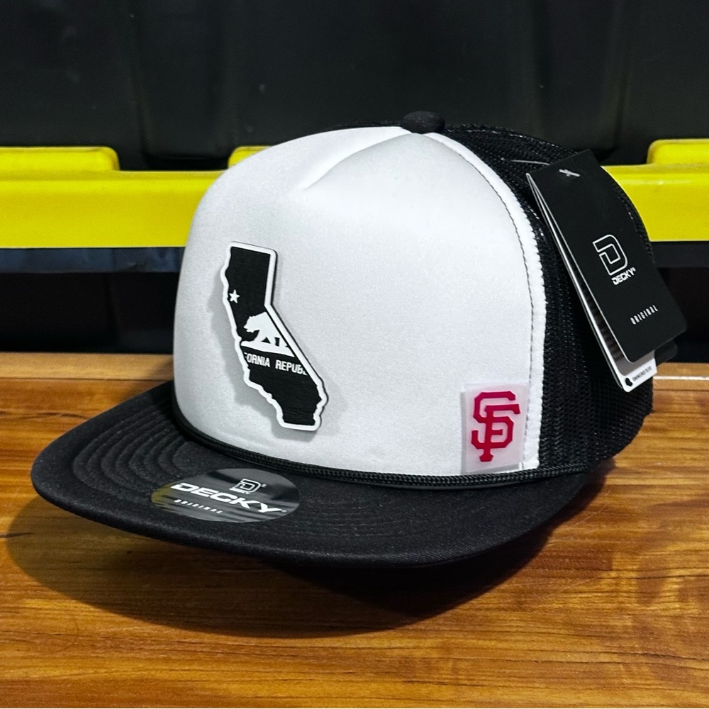 San Francisco California Logo Design Flat Bill Black SnapBack Foam Trucker Hat